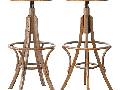 Modern Wooden Bar Stools With Round Seat Sturdy Structure And Footrest For Home Bar 3d model