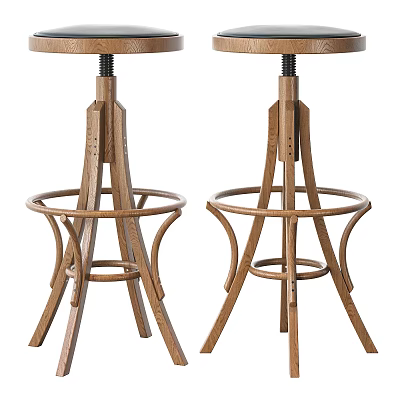 Modern Wooden Bar Stools With Round Seat Sturdy Structure And Footrest For Home Bar 3d model