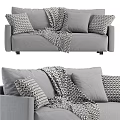 Modern Gray Two Seater Sofa With Geometric Pattern Pillows And Knitted Blanket 3d model