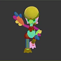 3D Blue Creature Character With Green Goggles White Body Yellow Feet And Waving Pose