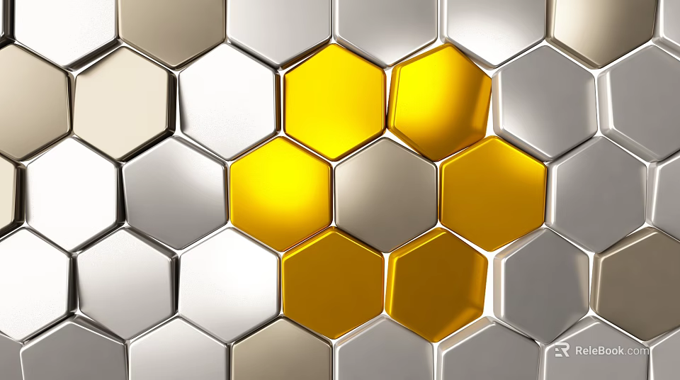 Hexagonal Metallic Background Wall With Silver And Golden Panel Design 3d model 