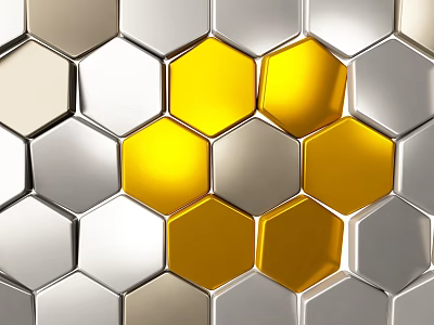 Hexagonal Metallic Background Wall With Silver And Golden Panel Design 3d model