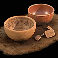 Traditional Carved Pattern Tableware Set With Ceramic Bowls And Small Square Coasters