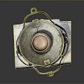 Antique Copper Kerosene Lantern Placed On White Cloth Against Gray Background
