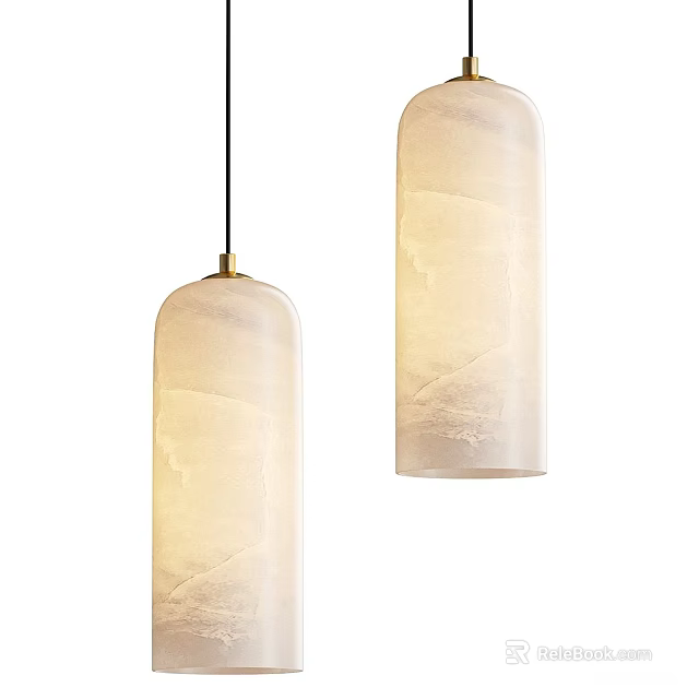 Elegant Modern Cylindrical Pendant Lights With Frosted Glass And Golden Top Design 3d model 