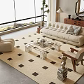 Quiet Chinese and Ancient Style Sofa Tea Table Combination Multi-person Sofa Leisure Chair Floor Lamp Side Cabinet Jewelry Ornaments 3d model