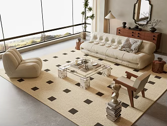 Quiet Chinese and Ancient Style Sofa Tea Table Combination Multi-person Sofa Leisure Chair Floor Lamp Side Cabinet Jewelry Ornaments 3d model