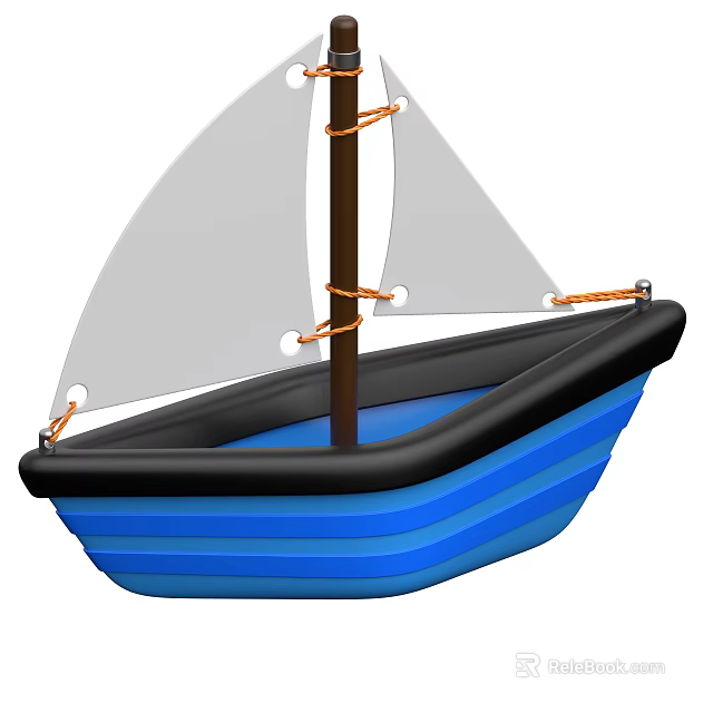 Blue And Black Inflatable Sailboat With White Sails Brown Mast And Ropes 3d model 