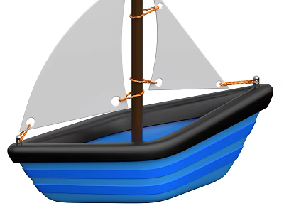 Blue And Black Inflatable Sailboat With White Sails Brown Mast And Ropes 3d model