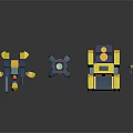 Yellow Mechanical Robots Collection With Spider Truck And Humanoid Shapes Design