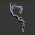 3D Modeled Hook Weapon Design With Blue Metal Pink Rope And Green Gem