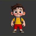 Cartoon Style Man With Brown Hair Wearing Yellow Tshirt Red Shorts Against Gray Background Reflection