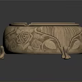 Ornate Brass Ashtray Featuring Intricate Carved Rose Patterns And Decorative Feet