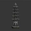 Traditional Chinese Pagoda Architecture With Two Moss Covered And Gray Stone Multi Layered Eaves Structures