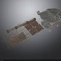 3D Scene Components With Stone Slabs Metal Pipes And Grid Structures