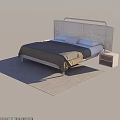 Modern Minimalist Double Bed With Wooden Rattan Headboard And Bedside Tables