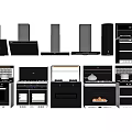 Modern Stainless Steel Kitchen Appliances Featuring Range Hoods Gas Stoves And Ovens