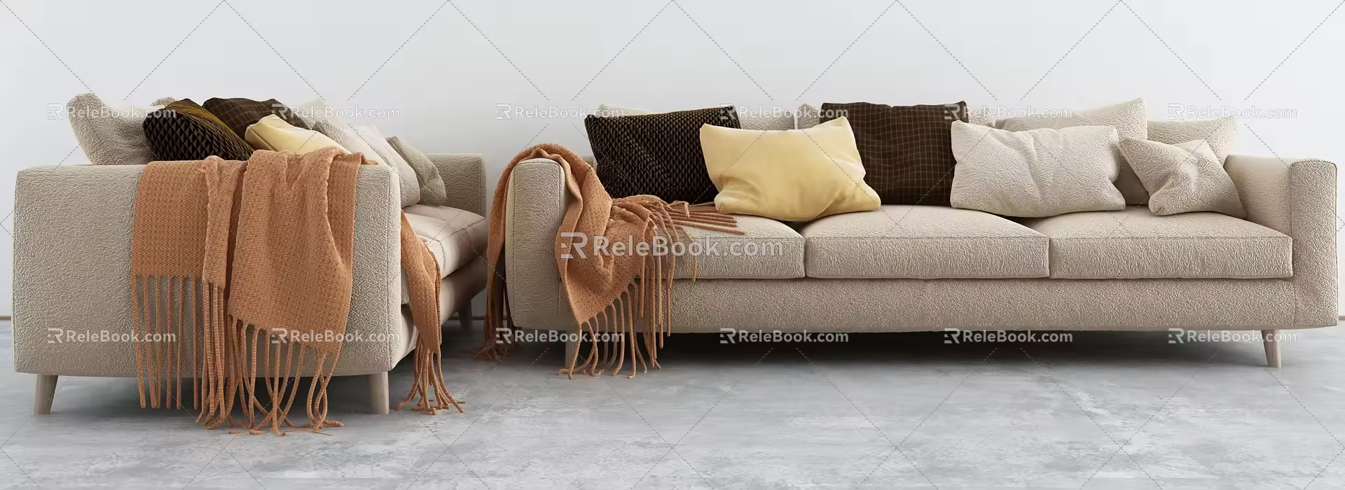 Modern three-seat sofa multiplayer sofa 3d model