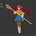 Game Movie Character With White Long Hair Red Staff And White Dress Yellow Trim