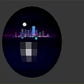 Cartoon City Night Scene With Tall Buildings Full Moon Stars Neon Lights And Bridges