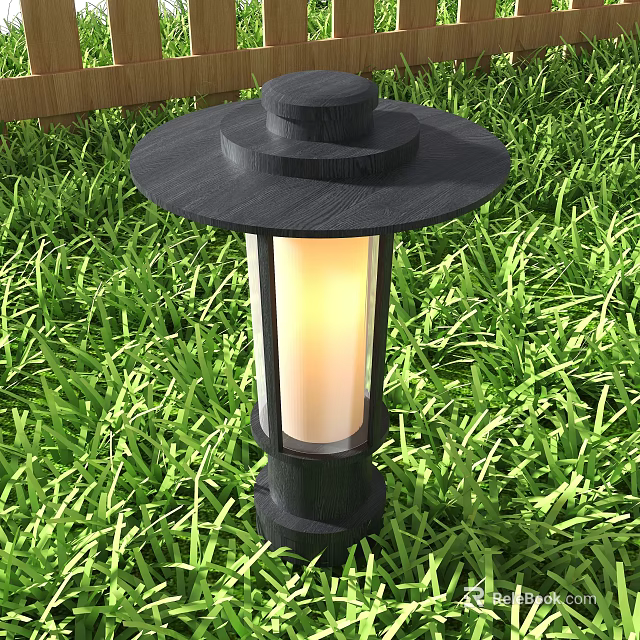 Garden Landscape Outdoor Lantern With Black Design And Green Grass Background 3d model 