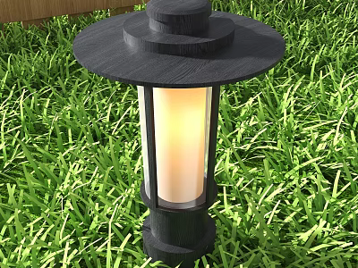 Garden Landscape Outdoor Lantern With Black Design And Green Grass Background 3d model