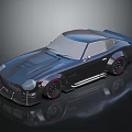 Dark Blue Retro Sports Car With Sleek Body And Black Red Accent Wheels