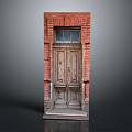 Traditional Wooden Door With Red Brick Frame And Glass Window Detail