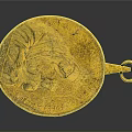 Golden Round Decorative Mirror with Intricate Carved Pattern and Handle