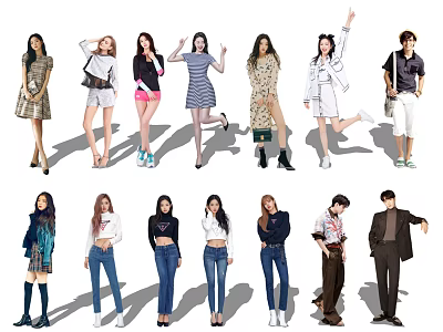 Diverse Group of People in Stylish Outfits Posing with Various Fashion Styles 3d model