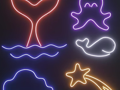 Colorful Neon Decorative Lights With Whale Tail Octopus Star And Wave Shapes 3d model