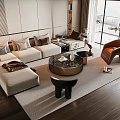 Modern Living Room Sofa Coffee Table Set With Leather Chair Decorative Pillows And Area Rug