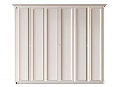 Modern White Wardrobe Six Door Design With Simple Lines And Metal Handles Interior Style 3d model