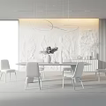 Modern Restaurant Interior With Large Windows Mountain View Textured Wall Circular Lights And Grey Chairs