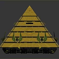 Modern Golden Pyramid Decorative Design With Layered Structure Intricate Patterns Green Ornaments And Golden Particles