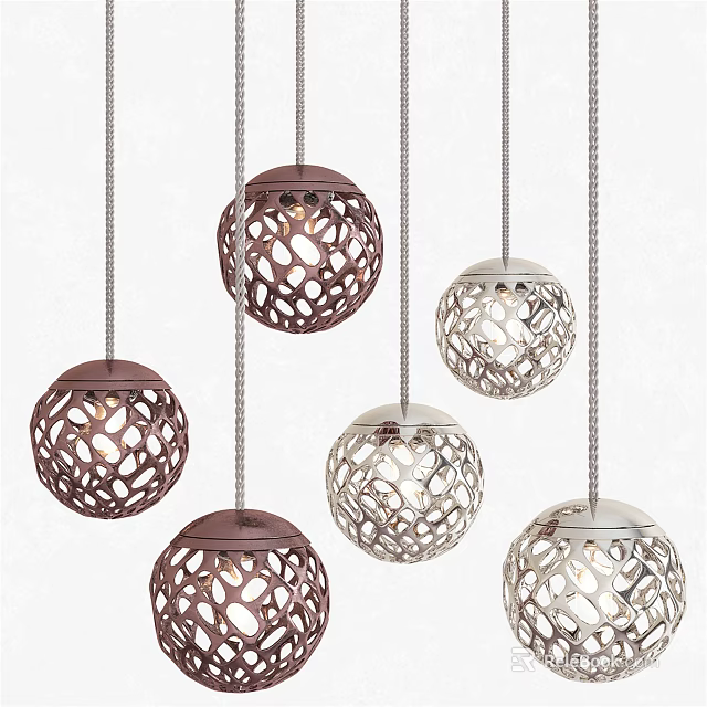Modern Spherical Pendant Lights With Brown And White Hollow Out Patterns 3d model
