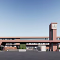 Red Brick Building Exterior With Clock Tower Spacious Entrance And Green Landscaping