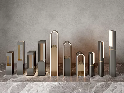 Stylish Modern Outdoor Lights With Sleek Metal Structures And Diverse Geometric Designs 3d model