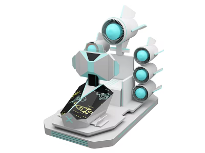 Smart Machine With Multiple Blue Fans And Layered Structure On Base 3d model
