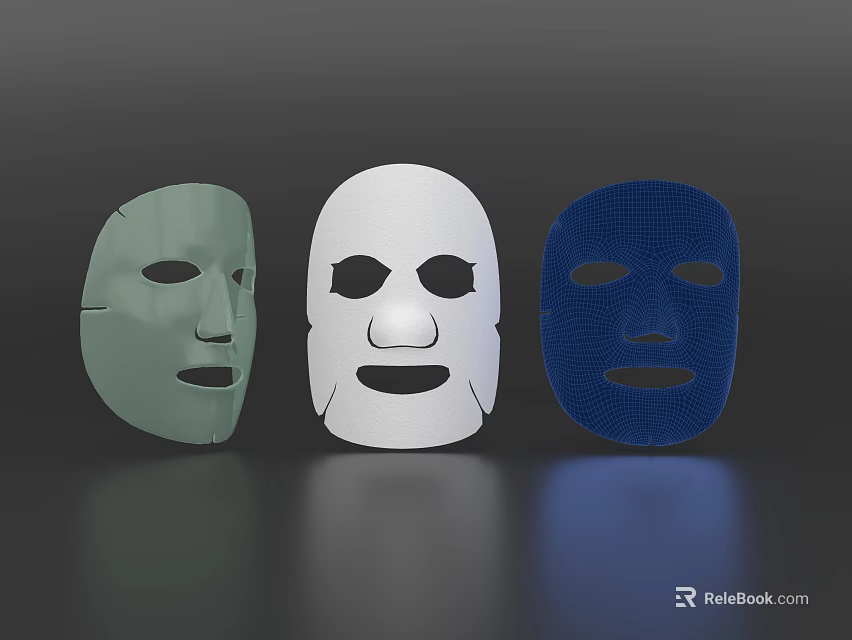 Colorful Green White And Blue Face Masks For Daily Beauty Skincare Essentials 3d model 