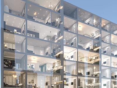 Modern Multi Storey Residential Building With Glass Curtain Wall And Bright Interiors 3d model