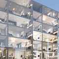 Modern Multi Storey Residential Building With Glass Curtain Wall And Bright Interiors
