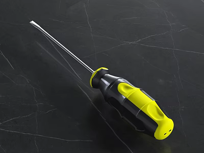 Professional Hardware Tool Screwdriver With Black And Yellow Handle And Metal Shaft 3d model