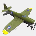 Vintage Green Fighter Plane With American Star Insignia Yellow Wing Tips And Propeller
