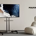 POLIFORM TV With Ocean View On Wheeled Stand And White Rabbit Shaped Seat