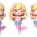 Cute Cartoon Mermaid Sculptures With Blonde Hair Purple Eyes Shell Decor And Pink Blue Tails