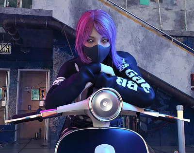 Modern Game Character Moto Girl 3d model