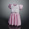 Pink Dress With Lace Details Puff Sleeves High Neck And Flared Skirt
