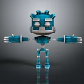 Blue Mechanical Robot Character Design With Square Head Gear Top And Limbs 3d model