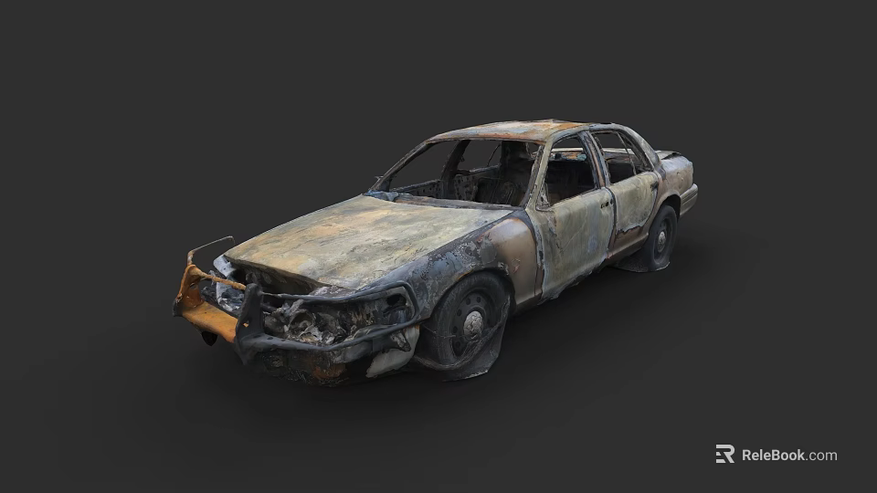 Old Burned Car With Damaged Exterior Rust And Burn Marks 3d model